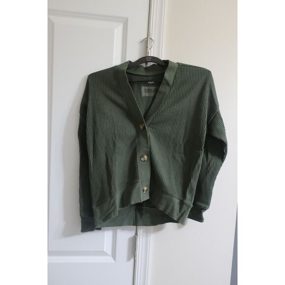 Point Collection Green Waffle V-neck Cardigan Small EUC - Picture 1 of 8
